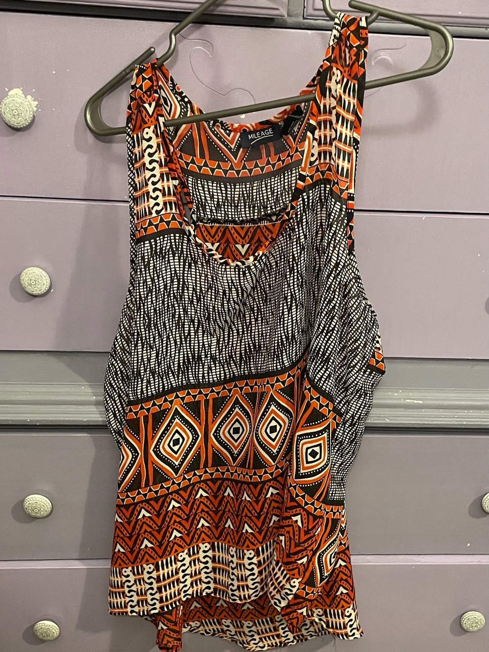 Tribal Print Tank: High Low Back Slit Sheer 2x